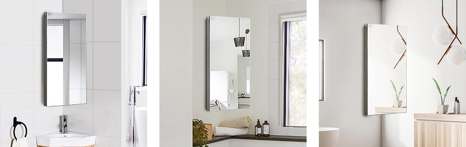 Bathroom Wall Cabinet, Brushed Stainless Steel - Left Open Mirror Door Three Shelves (CM6-6)
