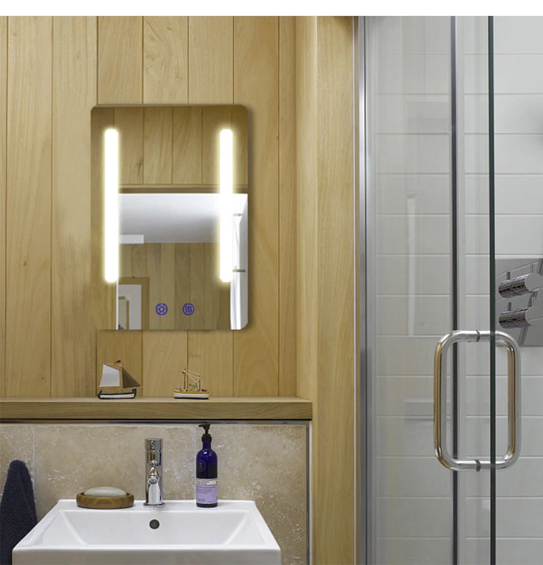 Custom Sample Hotel Villa Single Double Switch Degogger Bath LED Mirrors Round with Time Clock Display