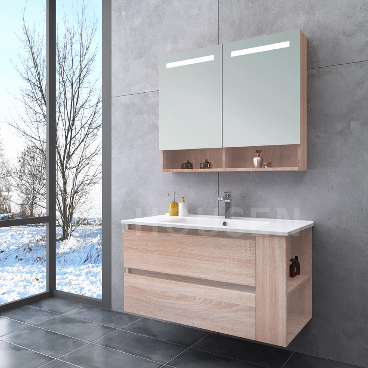 Nordic Wall Mounted Plywood Bathroom Vanity Units Set Cabinet with Sink Light Mirror
