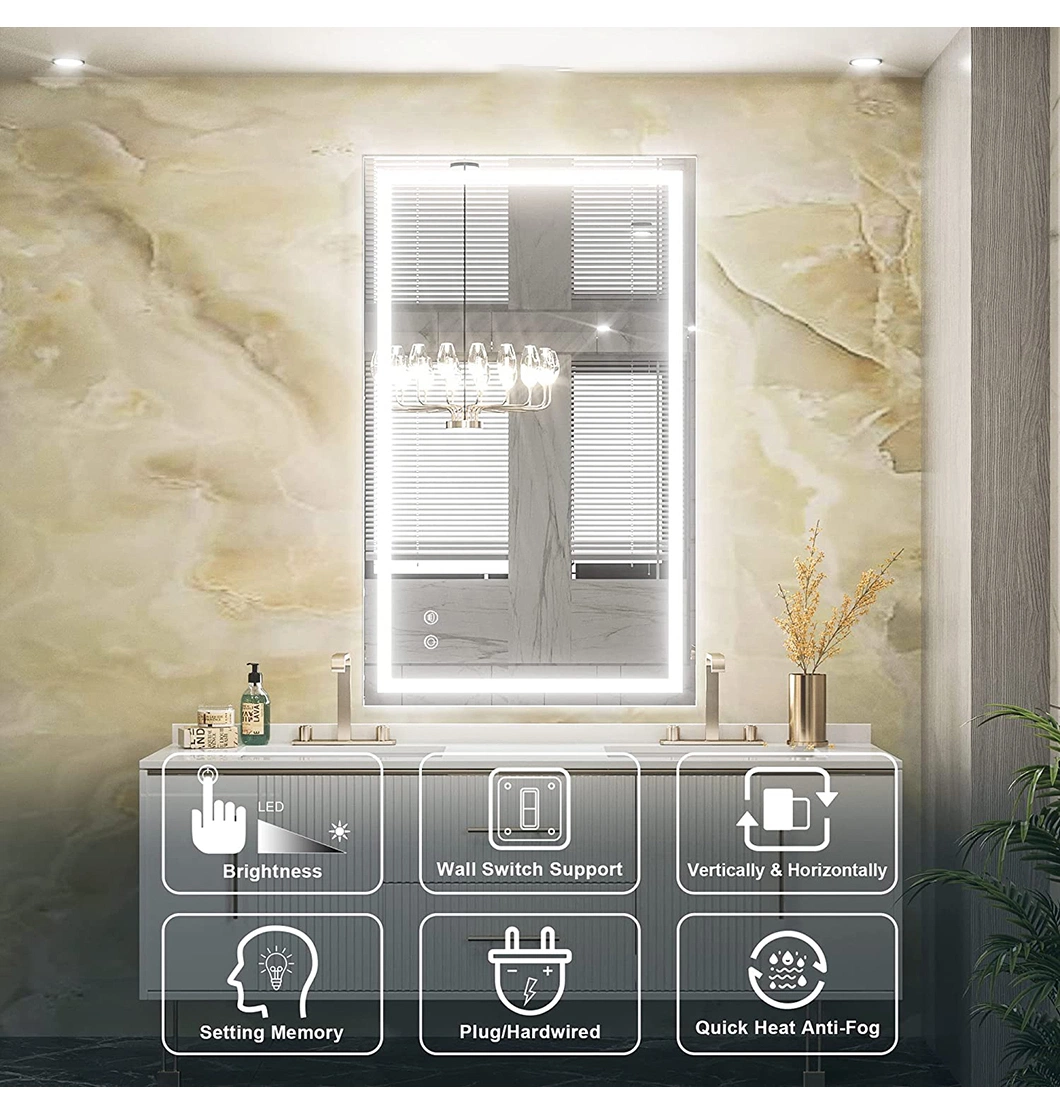 Factory CE/UL 2022 Hotel LED Smart Mirror Anti-Fog Touch Switch Lighted Illuminated Backlit Bluetooth Speaker Wall Furniture