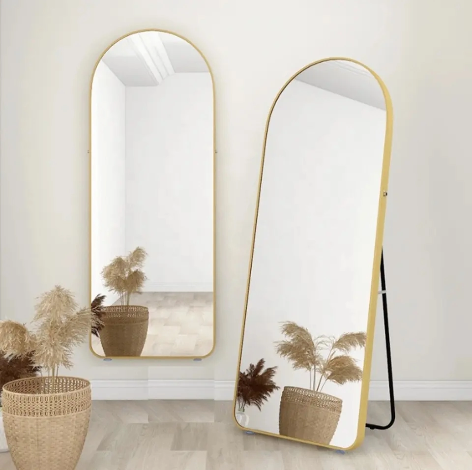 Custom Luxury Large Arch Full Length Body Dressing Big Gold Metal Framed Bedroom Floor Standing Wall Mirror