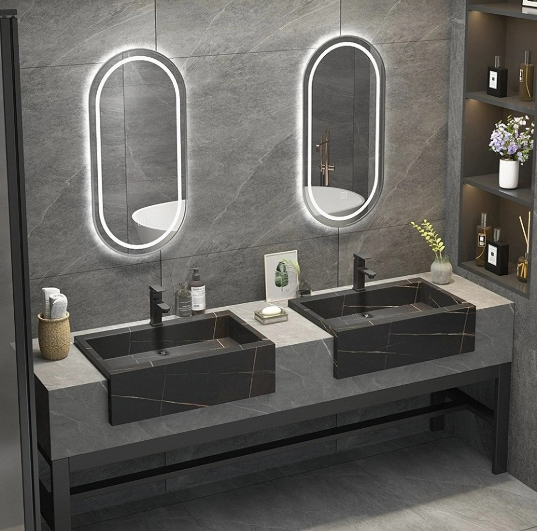 Modern Solid Wood Wash-and-Dressing Cabinet Black Bathroom Corner Luxury Bathroom Cabinet with Mirror Cabinet