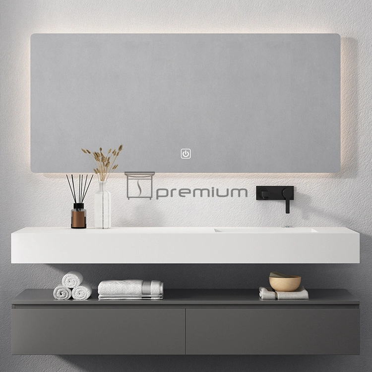 1400mm Width Luxury Modern Design LED Backlit Mirror Sintered Stone Basin Wall Mounted Wooden Bathroom Vanity Cabinet Furniture