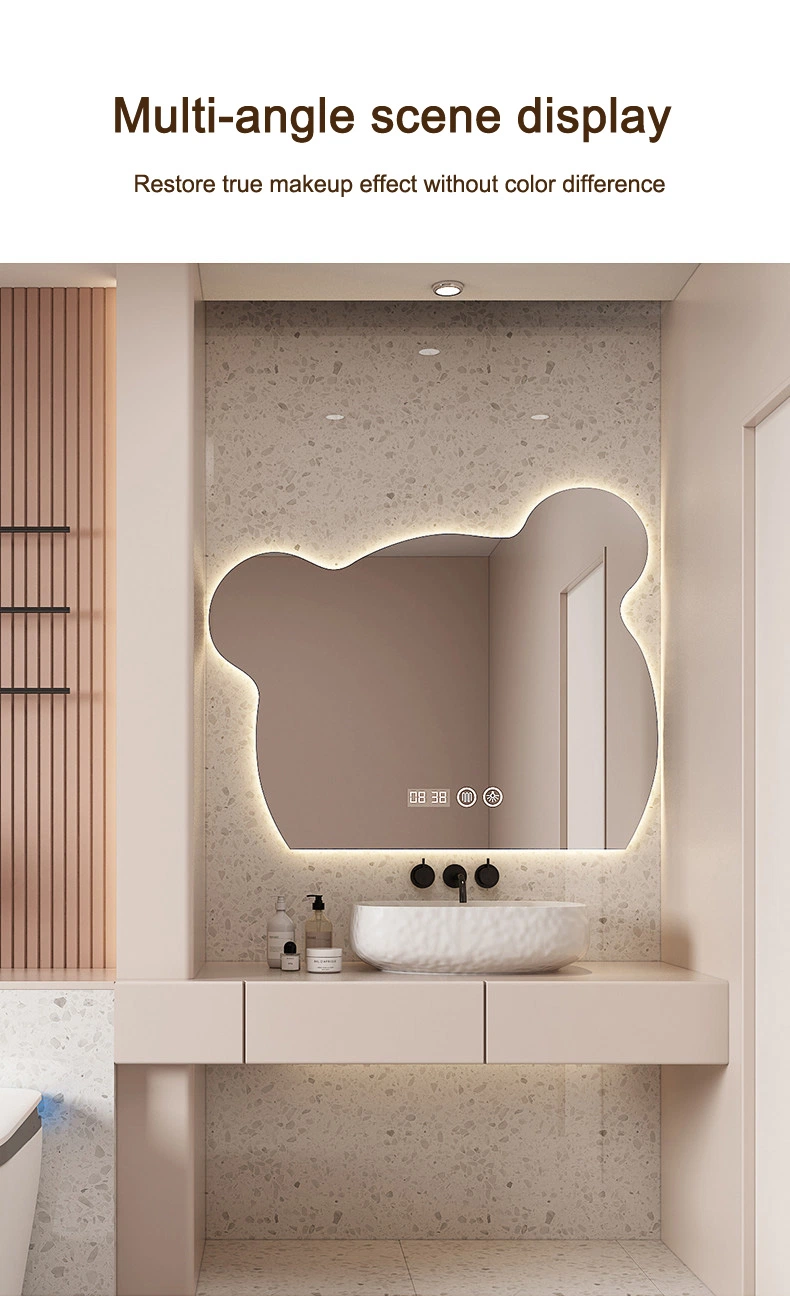 Hot Selling Cartoon Shaped Backlight Anti Fog Bath Wall Mirror Bathroom Intelligent LED Mirror Touch Screen