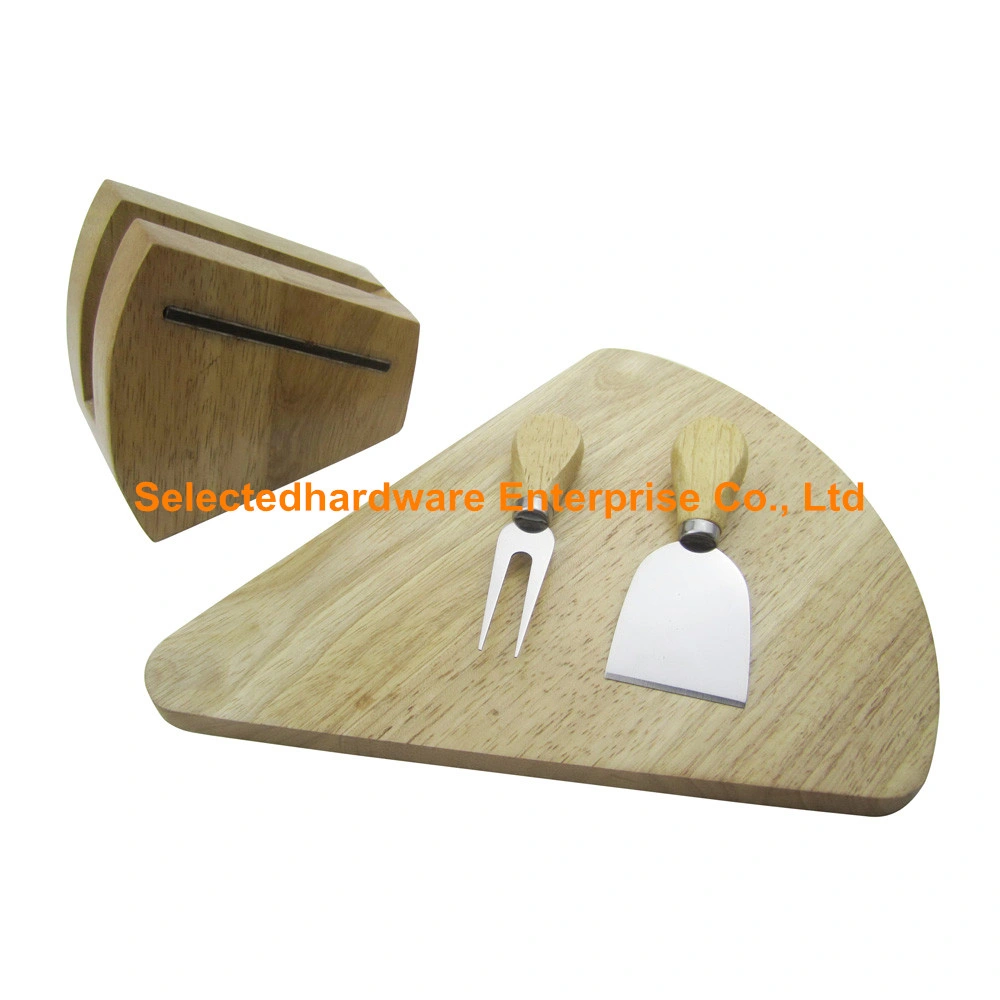 4PCS Rubber Wood Cutting Board Set Cheese Knife and Fork