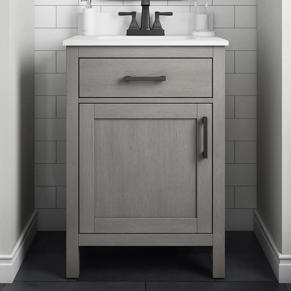 Wood Material Bathroom Furniture Dark Gray Vanity Cabinet with Frame Aluminum Mirror