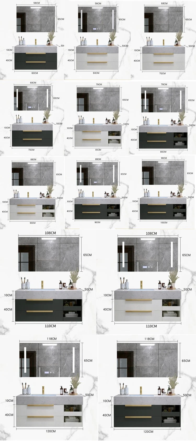 Modern Luxury Bathroom Vanity Cabinets Lighting Bathroom Storage Waterproof Bathroom Vanity