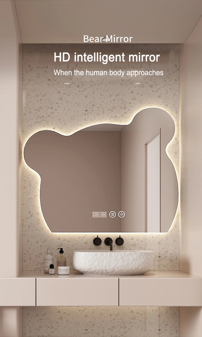 Hot Selling Cartoon Shaped Backlight Anti Fog Bath Wall Mirror Bathroom Intelligent LED Mirror Touch Screen