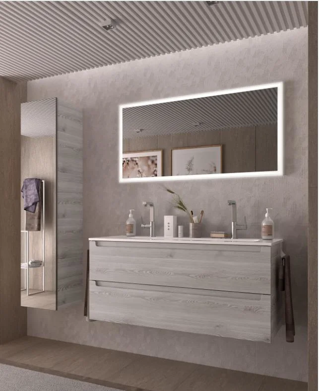 2023 Modern Lighting Design Bathroom Cabinets Customized Wall Mounted Waterproof Bathroom Vanity with LED Mirror