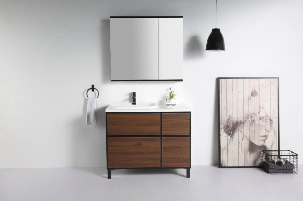 Sanitary Ware Brown Color Light Luxury Bathroom Cabinet Ceramic Basin Sink Cabinets Mirrored Cabinet Vanity