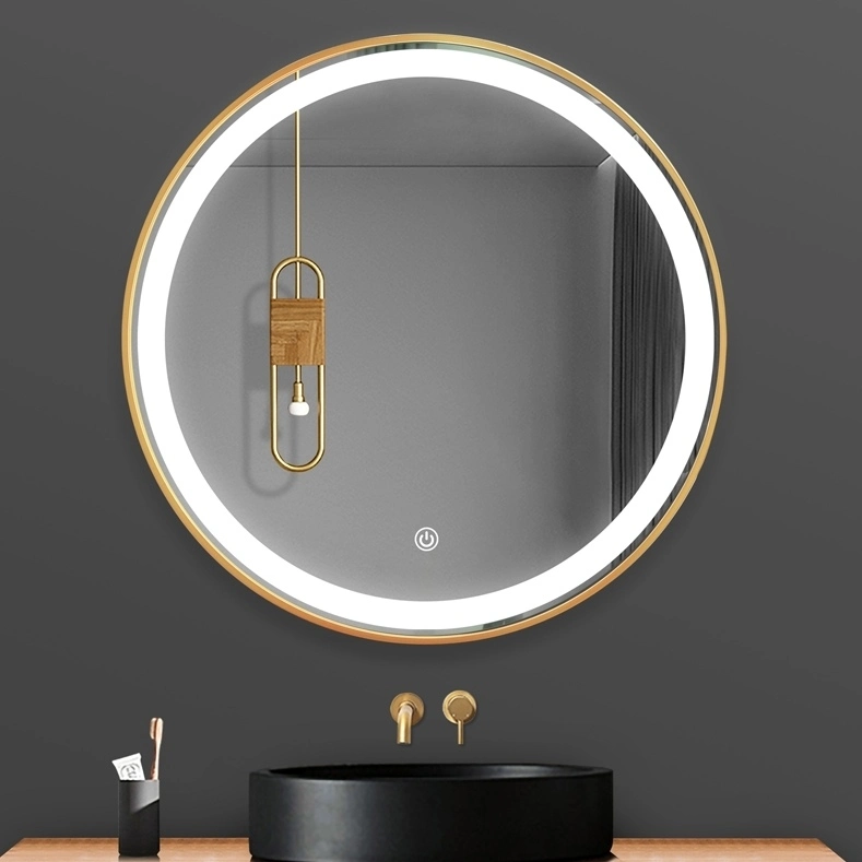 European Simple Hotel Round Decorative Illuminated Lighted LED Bath Mirror for Bathroom