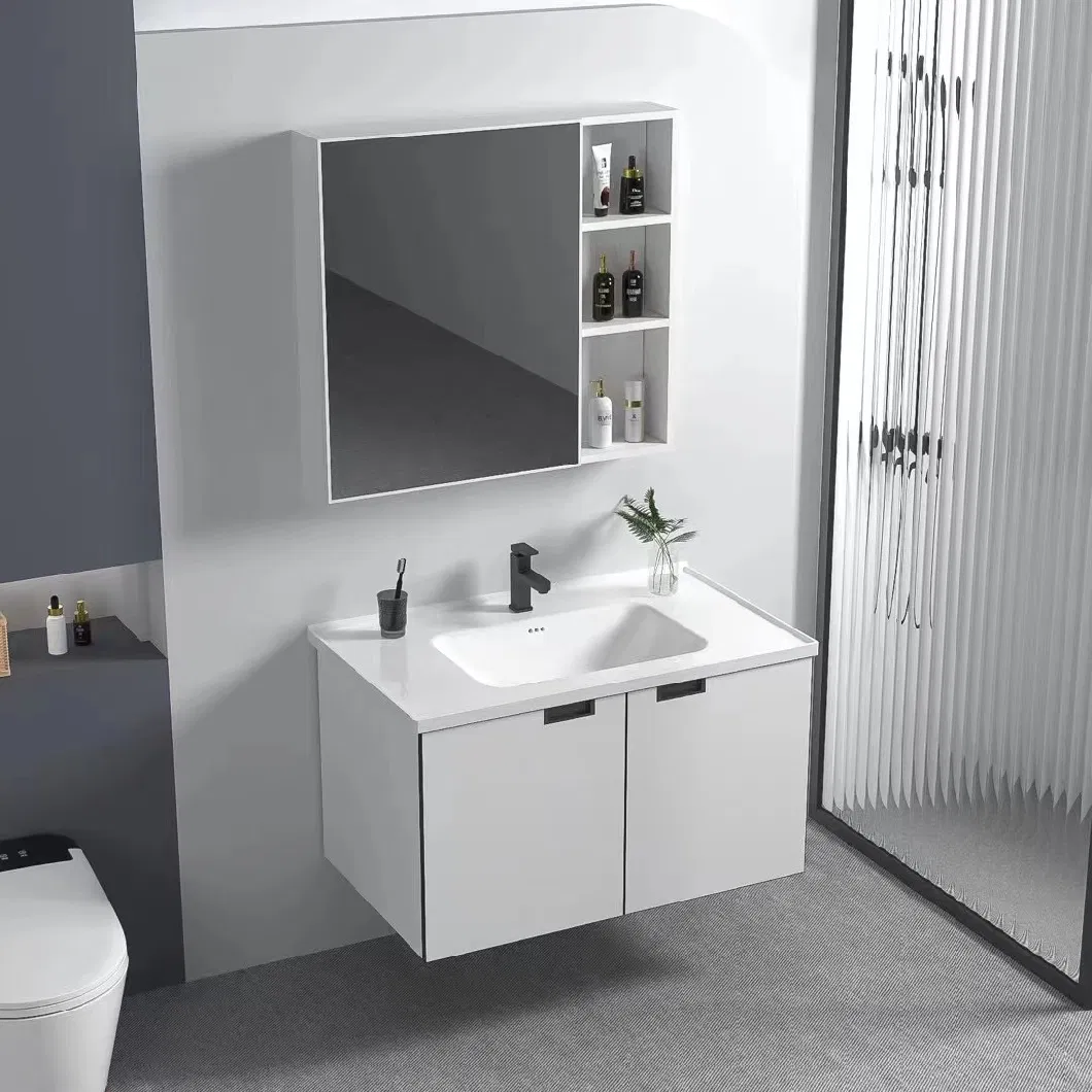 Aluminum Bathroom Mirror Cabinet with LED Lights Wall-Mounted Vanity