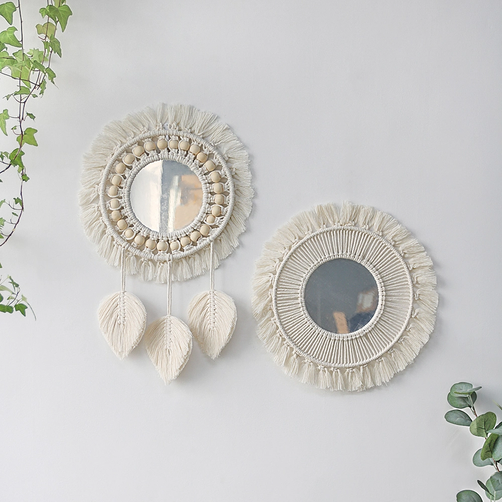 Round Mirror Macrame Mirror Wall Boho Home Decor Mirror for Apartment Living Room Bedroom Baby Nursery Dorm