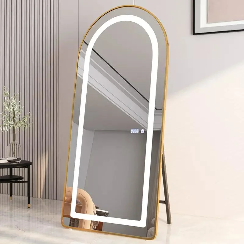 Aluminum Alloy Frame Arched Floor Mirror Living Room and Bedroom Decoration Full Length Mirror LED Vanity Wall Mirror