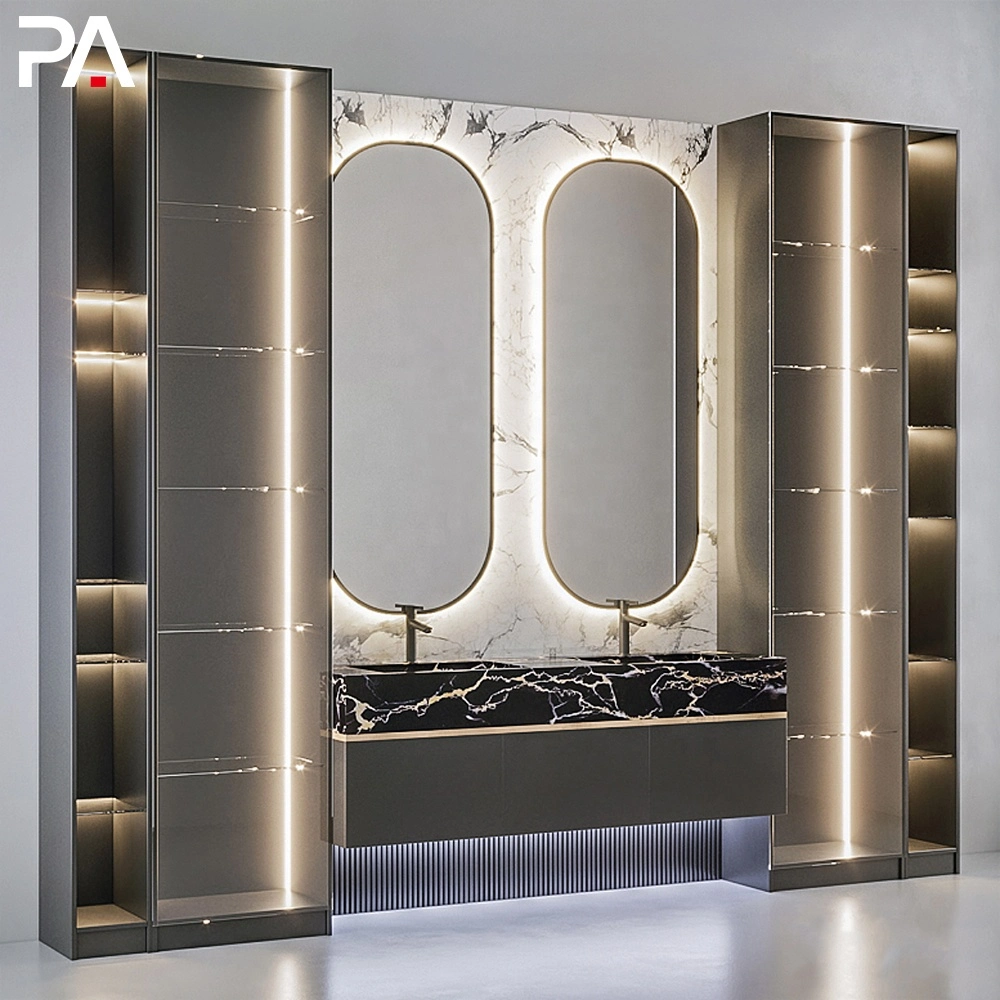 PA Luxury Wall Standing Double Sink Framed Mirror Modern Bathroom Vanity Cabinet
