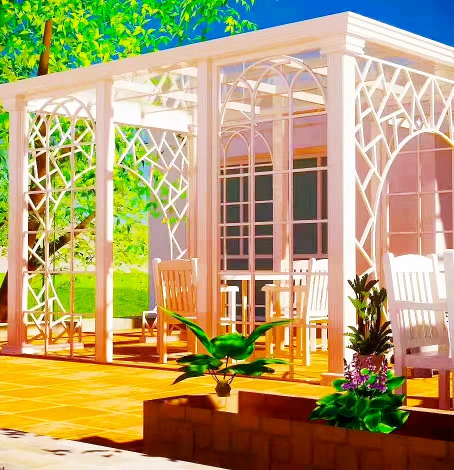 Lean to Wall French Style Pergola Aluminum Partition Patio Terrace Cover with Decorative Screen