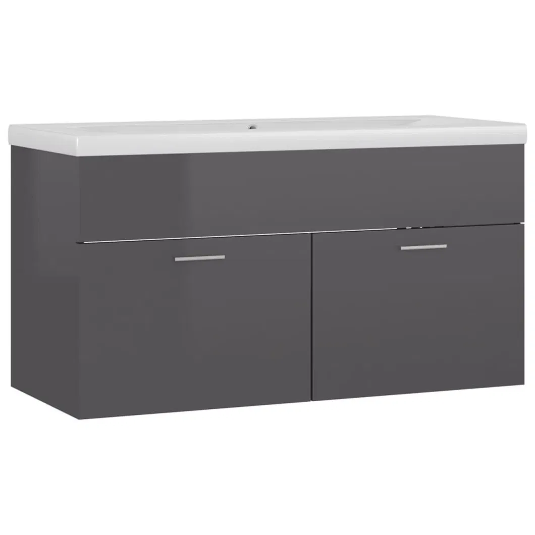 Sink Cabinet with Built-in Basin High Gloss Grey Chipboard