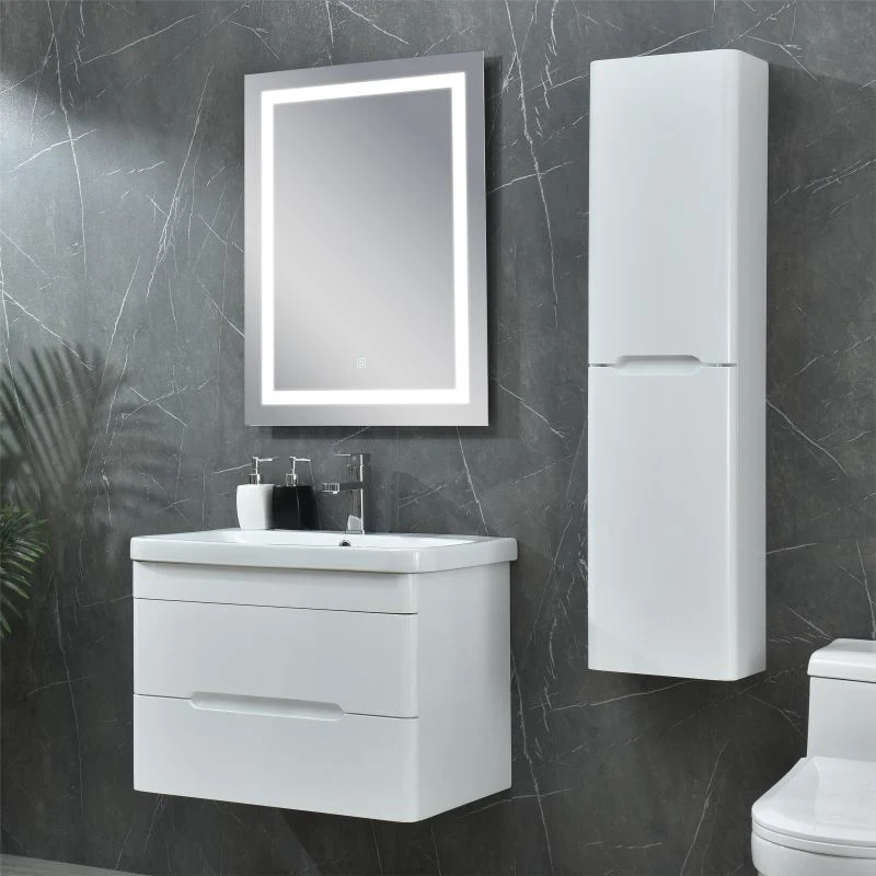 Wall Mounted White Light Mirror Glass Basin Bathroom PVC Cabinet