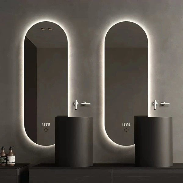 Oval Shape Glass Mirror for Wall Decorative Oval Hair Salon Metal Frame Screen Smart Mirrors for Bathroom with LED Light
