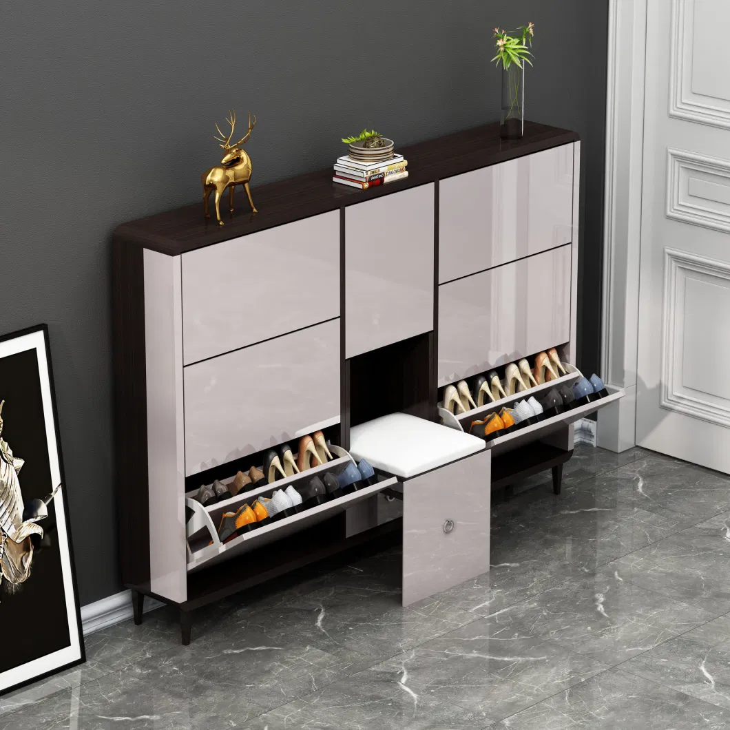 Modern Light Luxury Paint with Stool Tipping Bucket Narrow Shoe Cabinet