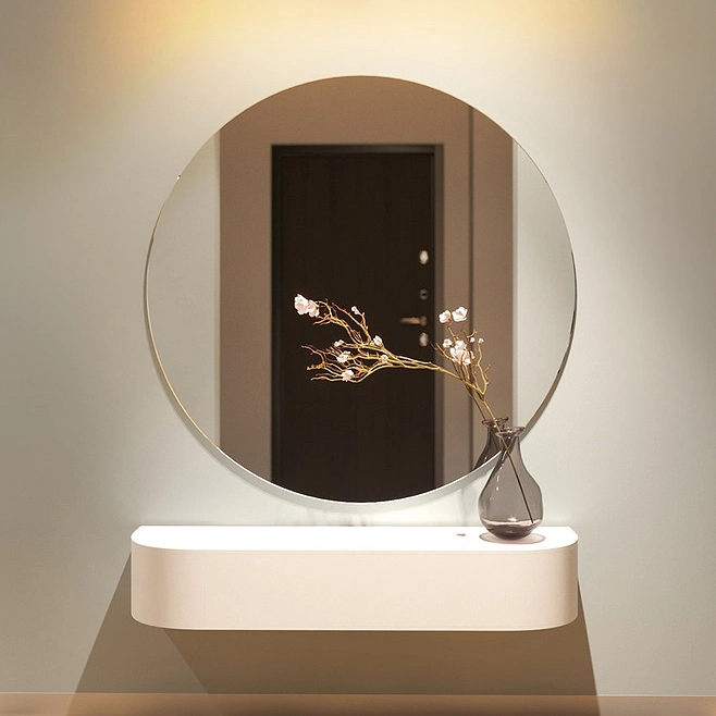 Ortonbath 80cm Frameless Bathroom Mirrors, Large Round Wall Mirror, Transparent Beveled/Explosion-Proof/Makeup Vanity/Shaving Sink Mirror