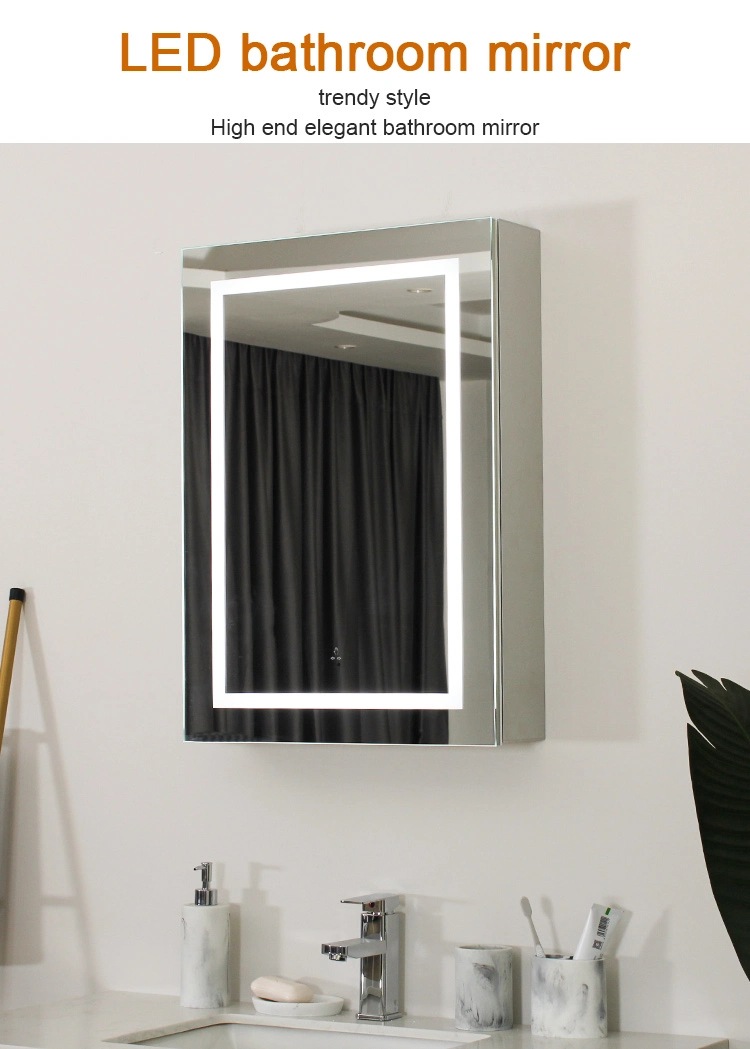 Single Door Bathroom Cabinet with LED Mirror and Adjustable Glass Shelves