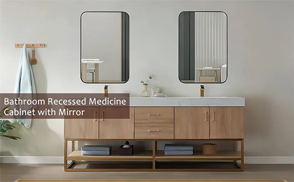 Medicine Cabinet with Stainless Steel Frame Mirror for Wall 16 X 24 &prime;&prime;