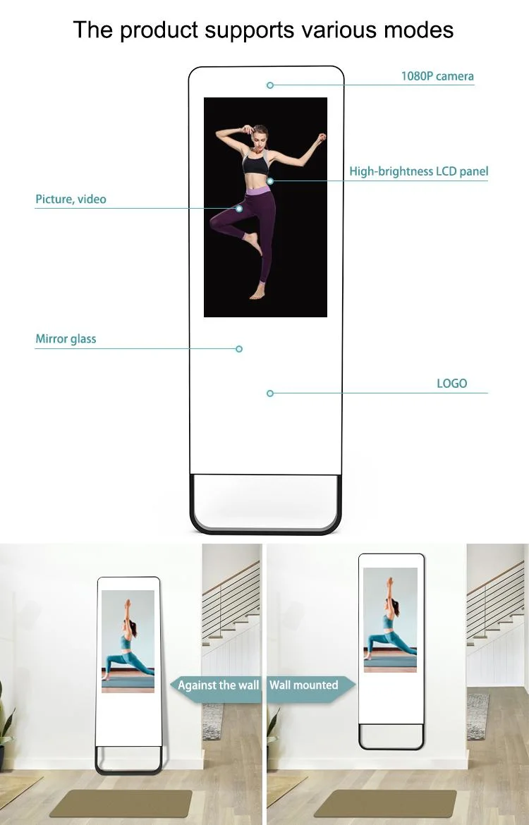 43 Inch Smart Home Fitness Mirror Interactive Magic TV Mirror for Exercise Workout Sport Gym Yoga