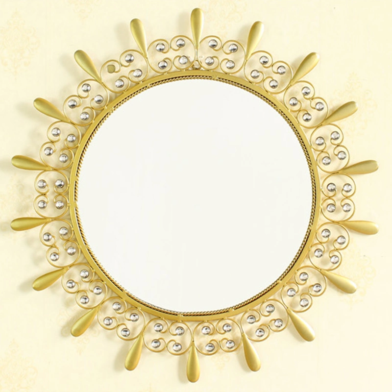 Otel Project Sun Shaped Decorative Metal Wall Mirror with Glass Tile