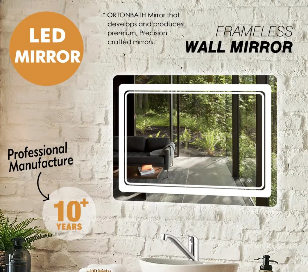 Ortonbath Framless LED Bathroom Mirror 60X36 with Front and Backlight, Large Dimmable Wall Mirrors with Anti-Fog, Shatter-Proof, Memory, 3 Colors, Double LED