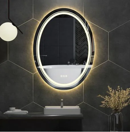 Anti-Flog Oval Black LED Bathroom Mirror Double Sink Extra Large Bathroom Mirror