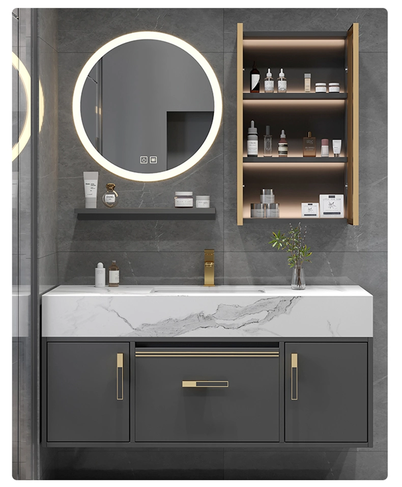 Wholesale Wall Mounted Vanity Cabinets Hotel Bathroom Furniture Modern Light Luxury Cabinet Including Basin and Smart Mirror