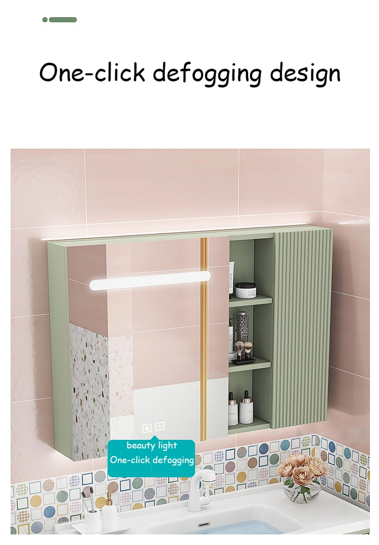 Hot Sale New Design Modern Style Wall Hung Bathroom Light Mirrored Cabinet Makeup Vanity Wooden Bathroom Vanity Cabinet with Legs
