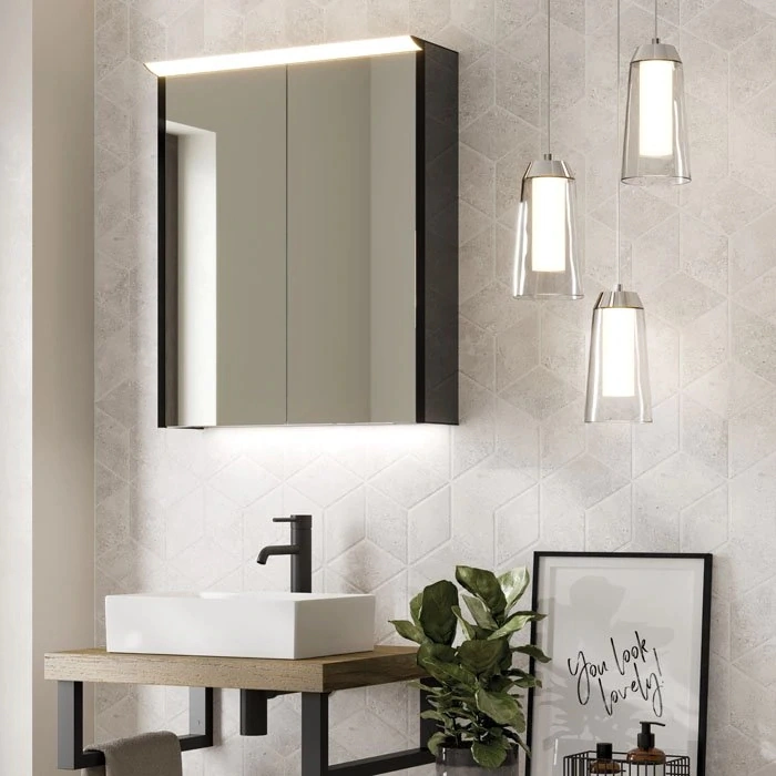 Ortonbath Wall Mounted Bedroom Mirror Jewelry Cabinet Bathroom Storage Box White Urban MDF Wood Finish