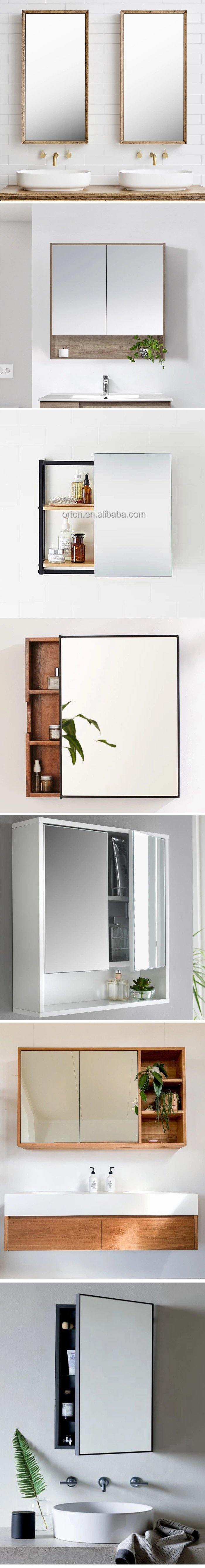 Ortonbath Wall Mounted Bedroom Mirror Jewelry Cabinet Bathroom Storage Box White Urban MDF Wood Finish