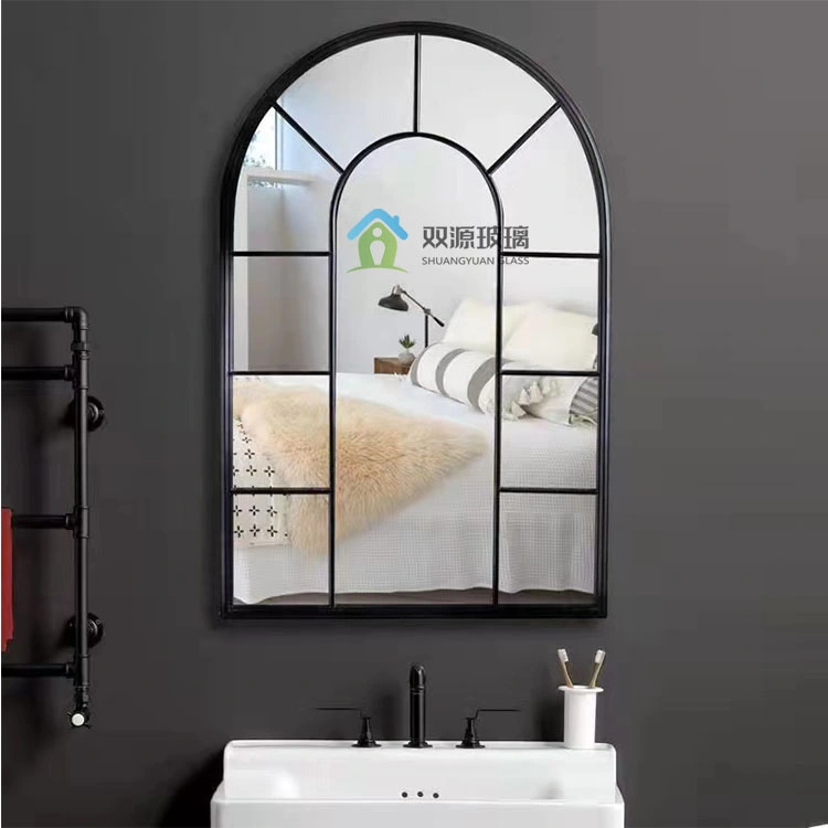 Black Iron Irregular Glass Wall Mirror Framed Metal Accent Mirror Bathroom Wall Grid Mirror