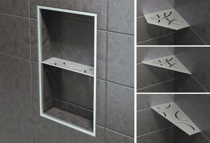 Custom Manufacturer Laser Cut Stamping 304 Mirror Stainless Steel Brushed Bathroom Corner Rack Shelf