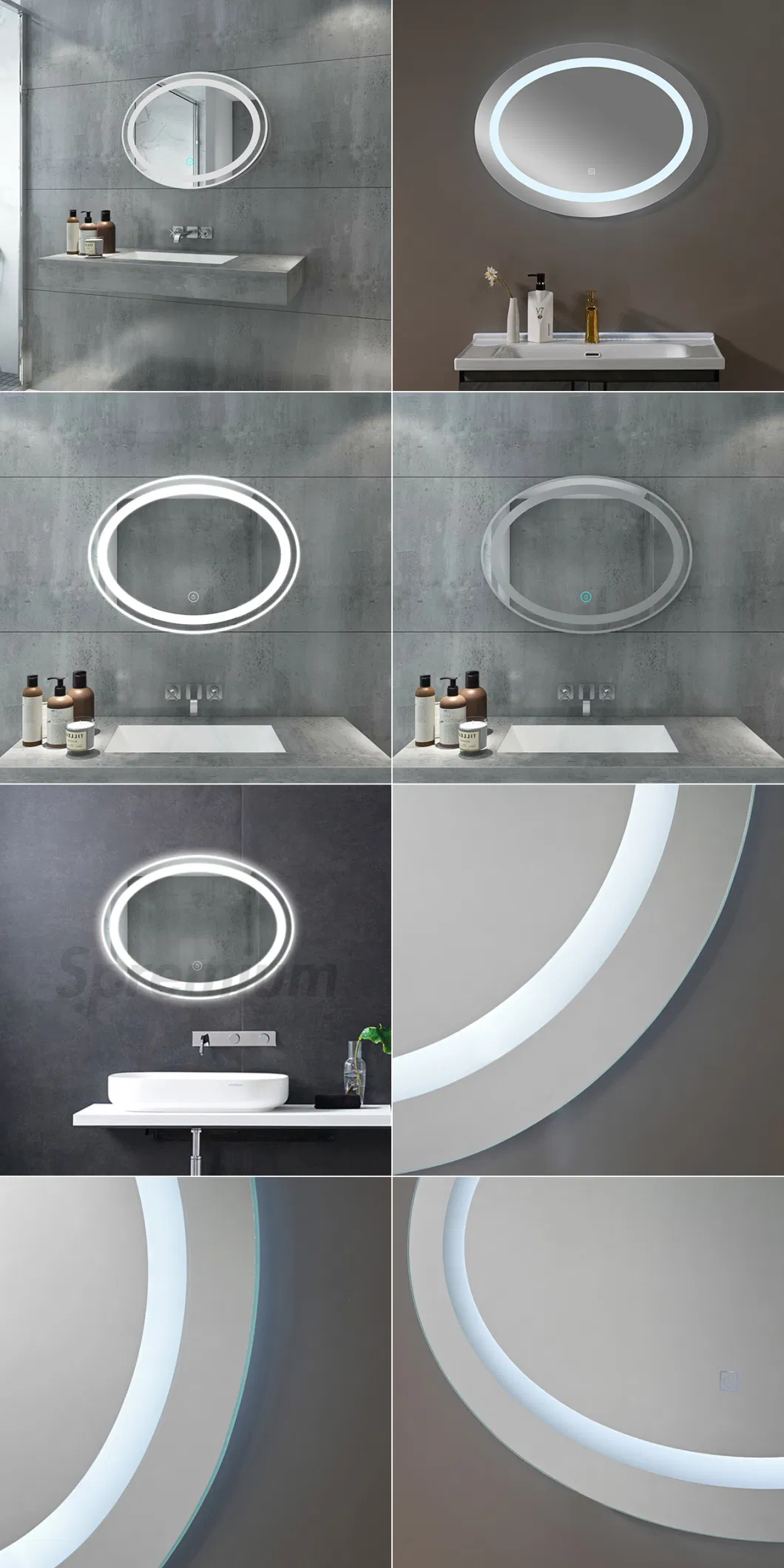 50X70cm Wholesale Home Decor Modern Glass Makeup Smart LED Bathroom Illuminated Wall Oval Colored Mirror