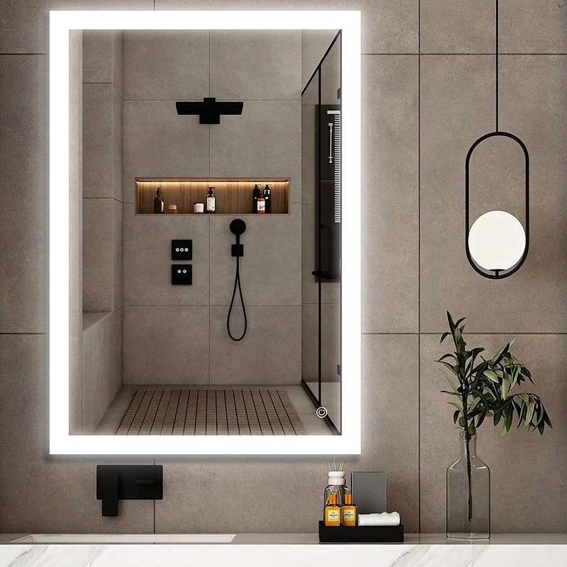 Modern Style Rectangular Vanity Mirror Bathroom Custom LED Backlight Defogging Smart Bathroom Mirror