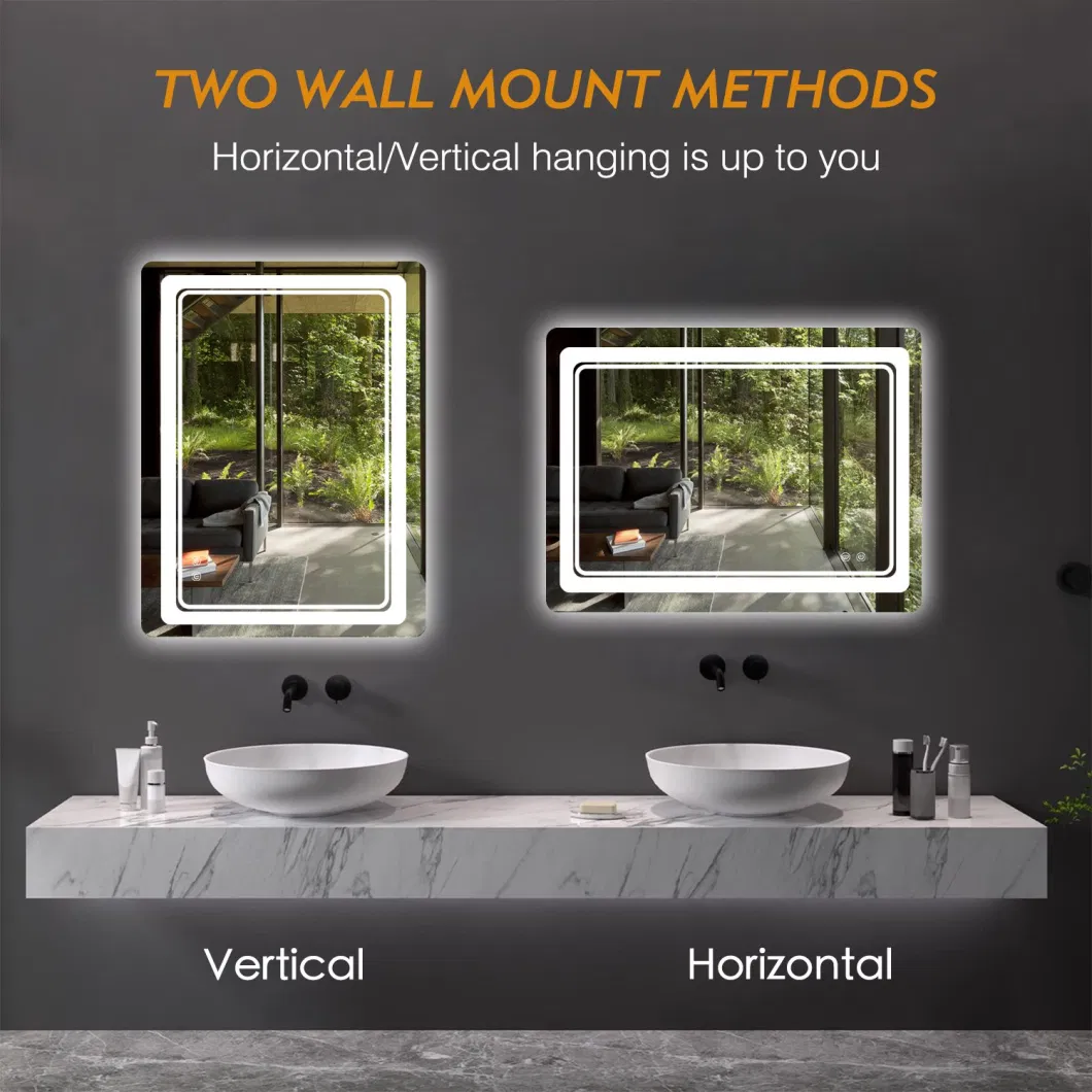 Ortonbath Framless LED Bathroom Mirror 60X36 with Front and Backlight, Large Dimmable Wall Mirrors with Anti-Fog, Shatter-Proof, Memory, 3 Colors, Double LED