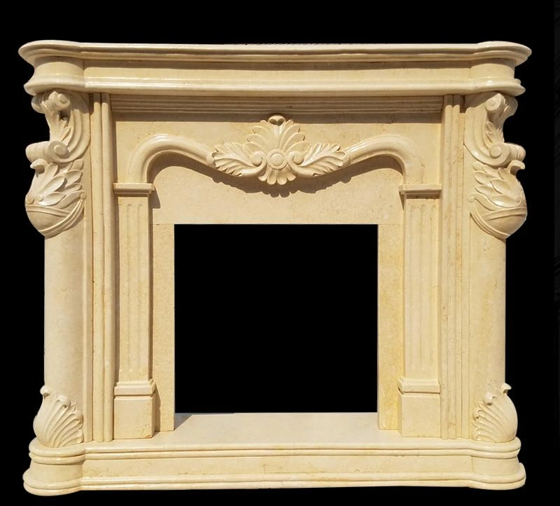 Simple European Style Natural Beige Marble Fireplace Mantel