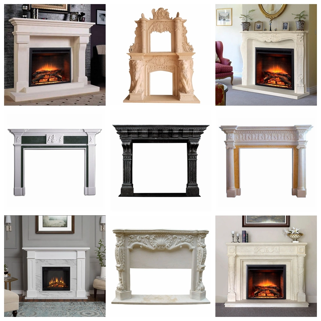 Simple European Style Natural Beige Marble Fireplace Mantel
