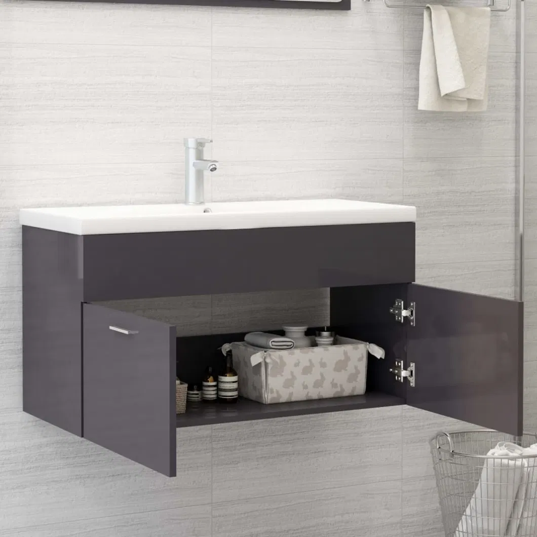 Sink Cabinet with Built-in Basin High Gloss Grey Chipboard