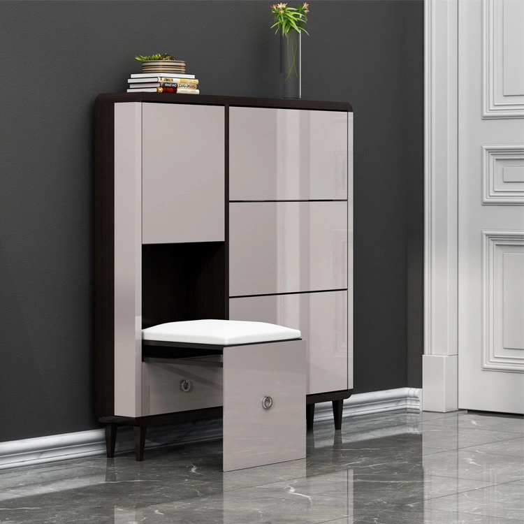 Modern Light Luxury Paint with Stool Tipping Bucket Narrow Shoe Cabinet