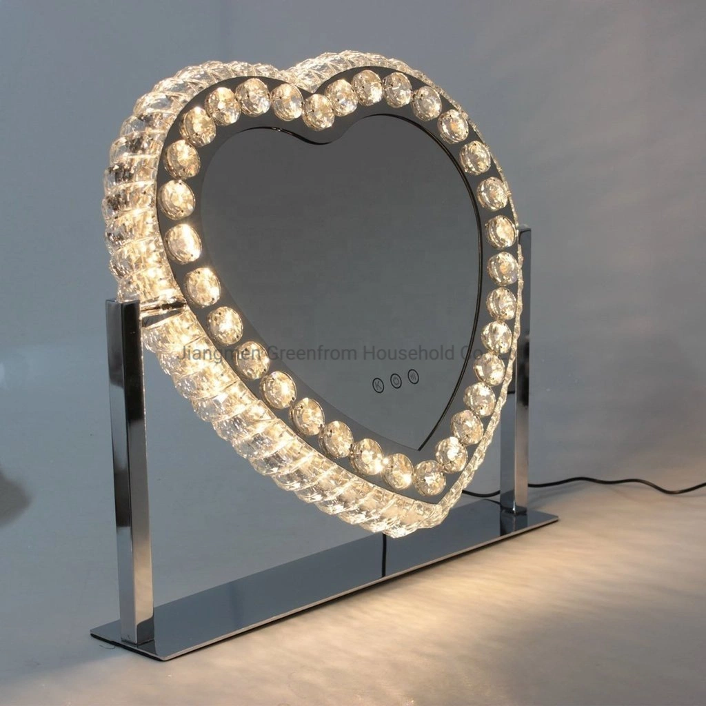 Hollywood Style Shining Design Heart Shape Crystal LED Lighted Tabletop Makeup Mirror