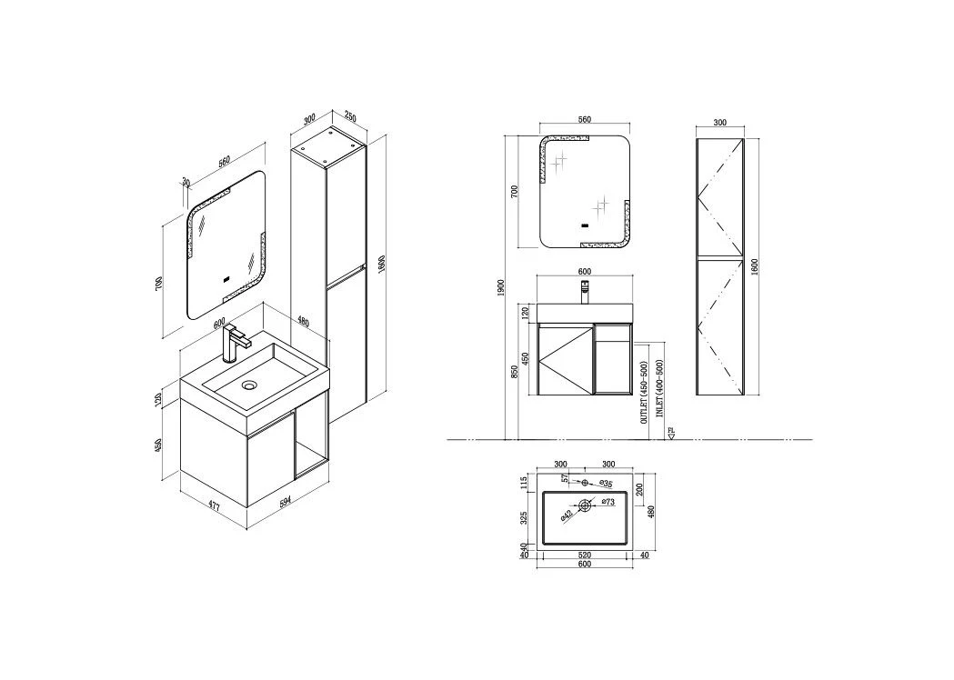 Bathroom Cabinet 600mm Sapphire Blue