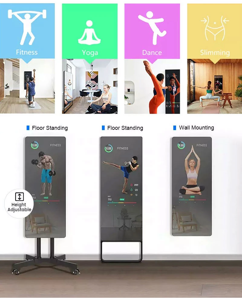 Floor Standing LCD Smart Fitness Mirror Digital Signage and Display Workout Exercise Indoor Magic Mirror