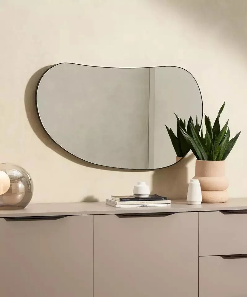 Pebble Metal Framed Classic Wall Accent Irregular Black Mirror Unique Wall Mirrors