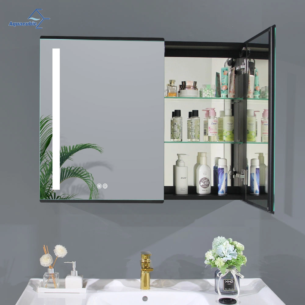 LED Mirror Medicine Cabinets with Double Doors, Aluminium Frame Smart Mirror Storage Cabinet with Anti-Fog