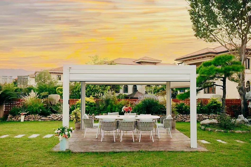 Lean to Wall French Style Pergola Aluminum Partition Patio Terrace Cover with Decorative Screen